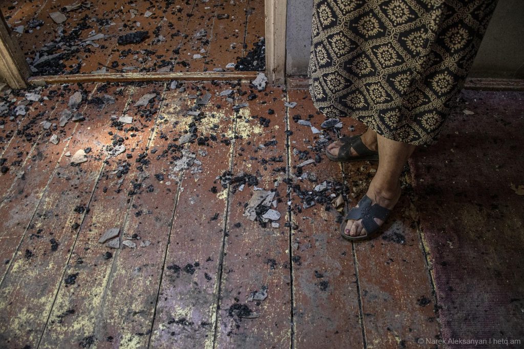 The interior of a home hit by sniper fire in Aygepar. Photo credit: Hetq