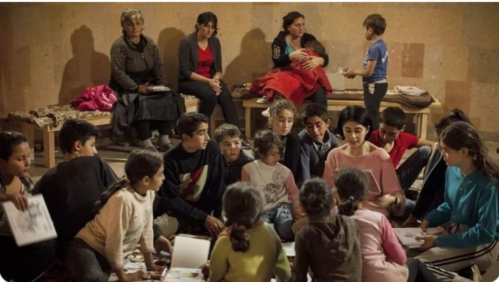 Artsakh teachers organizing classes for children in bunkers.